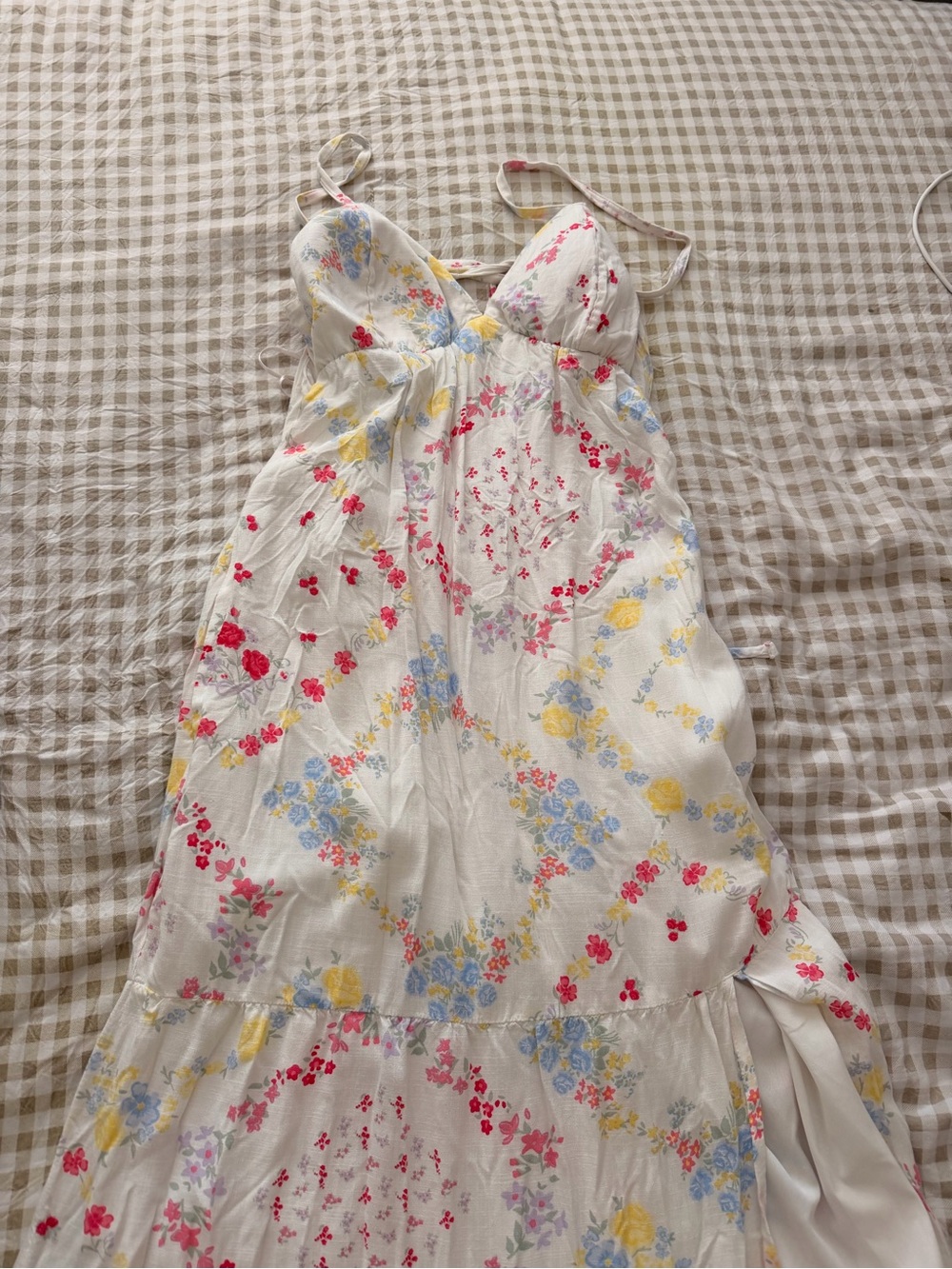 Hollister White Floral Maxi Dress with Pink, Blue & Yellow Flowers